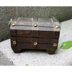 Wooden Treasure Chest Vintage Trinket Jewelry Storage Box Mini Pirate